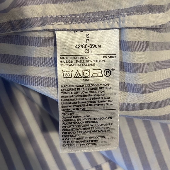 Banana Republic White & Lavender Blue Stripe Ruffle Neck Poplin Top Size Small - Picture 10 of 12